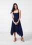 Robe de soirée froncée bleu marine
