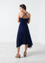 Robe de soirée froncée bleu marine