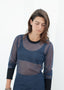 T-shirt en maille à revers bleu marine/noir