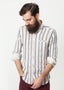 Chemise western en lin beige/bleu