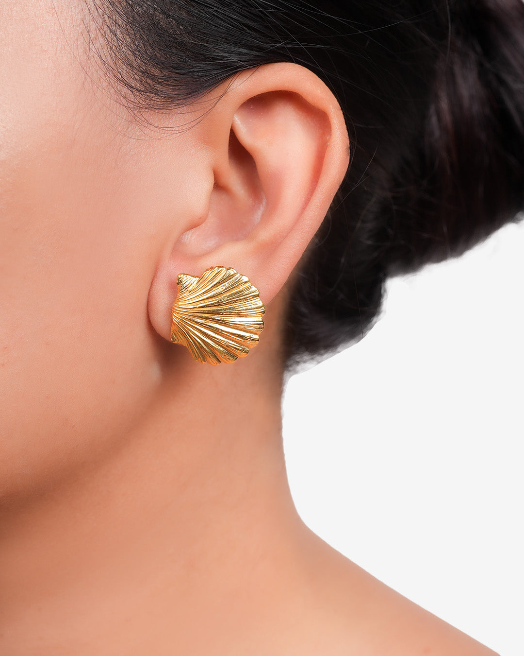 Clam Shell Stud Earrings meticulously detailed by local Balinese designers available at Bonjour Bali