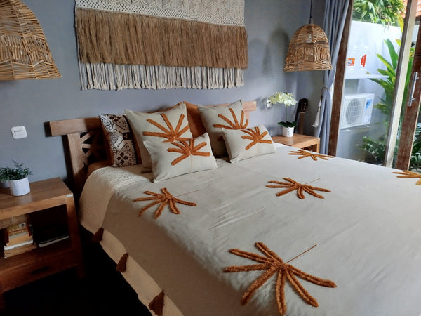 Palm Tree Linen Throw Blanket and Pillow Set