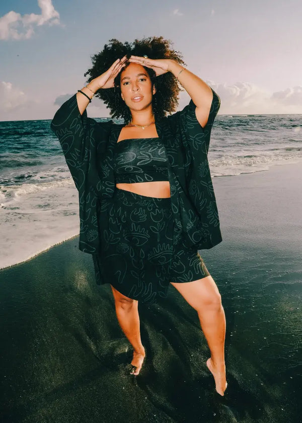 Batwing Kimono in Black on Black