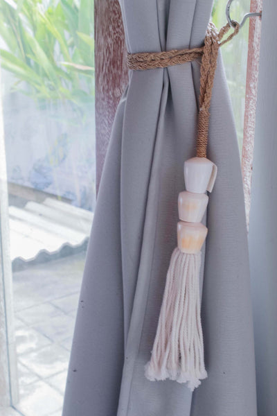 White Olon Pair of Boho Curtain Holdbacks