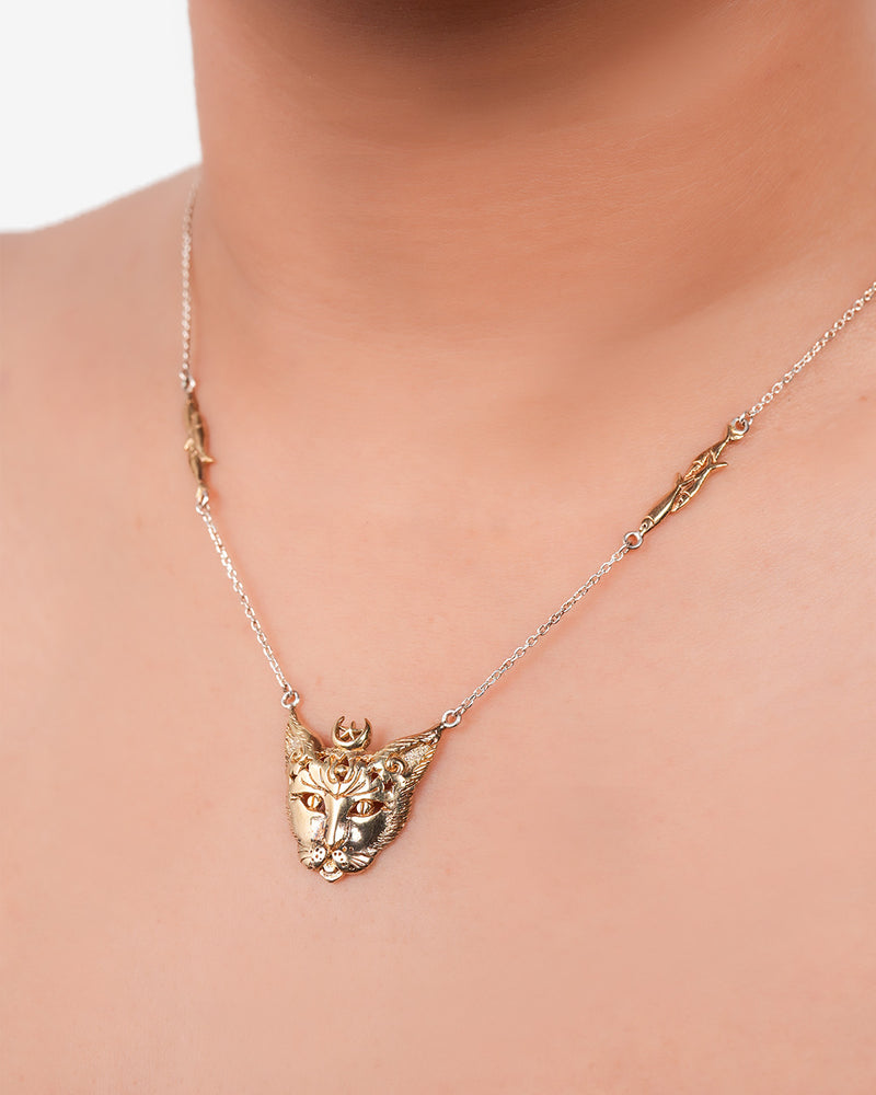 Pendant With Goddess Bastet Partly Gold Plated