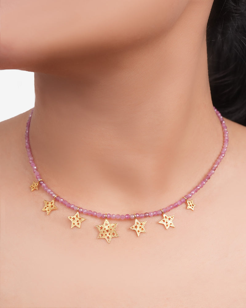 Chain Necklace 7 Stars On Strawberry Quartz