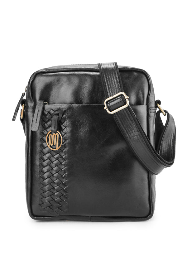 SADEWA Bag No. II in Black with Woven Leather Details