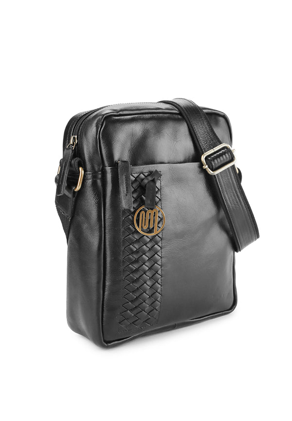SADEWA Bag No. II in Black with Woven Leather Details