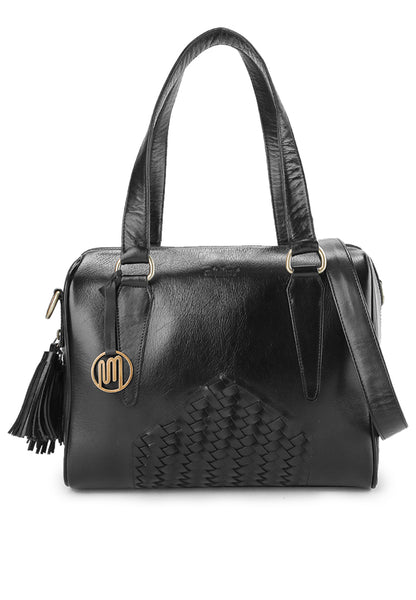 DRUPADI Bag No. II in Black with Woven Leather Details