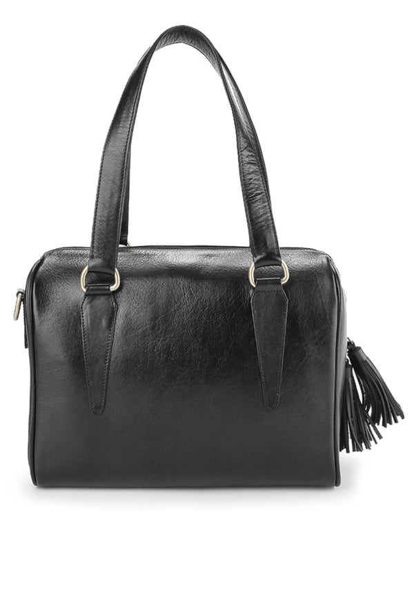 DRUPADI Bag No. II in Black with Woven Leather Details