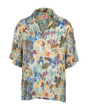 Linen Shirt Flowers Green Short Sleeve