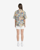 Linen Shirt Flowers Green Short Sleeve
