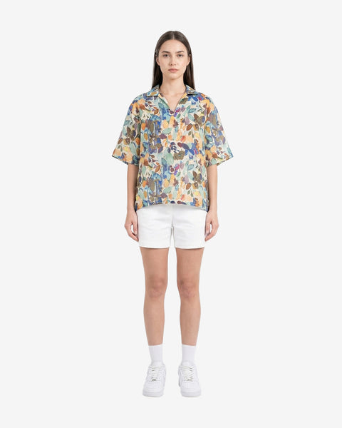 Linen Shirt Flowers Green Short Sleeve
