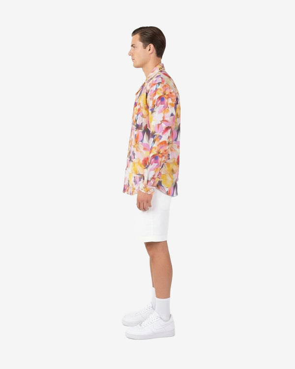 Linen Shirt Flowers Pink Long Sleeve