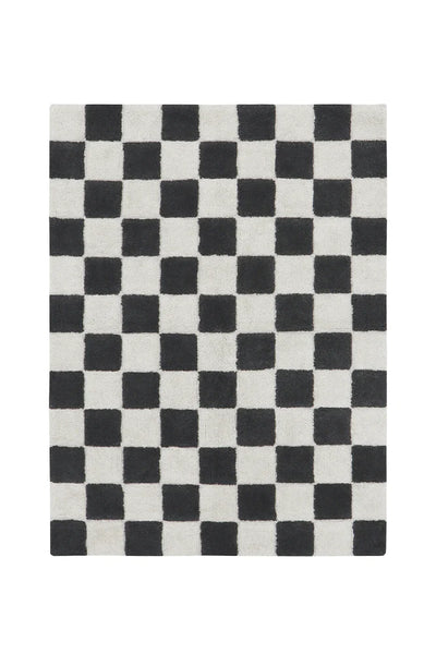 Washable Rug in Tiles Dark Grey