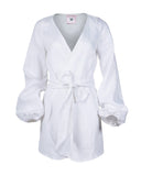 White linen wrap dress
