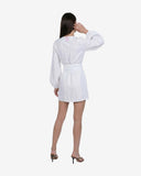 White linen wrap dress