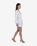 White linen wrap dress
