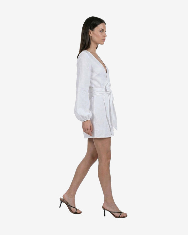 White linen wrap dress