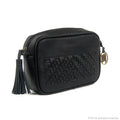 ULUPI Clutch Bag in Black with Woven Leather Details