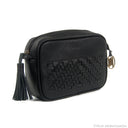 ULUPI Clutch Bag in Black with Woven Leather Details
