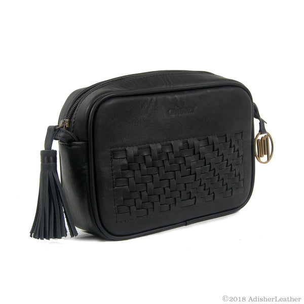 ULUPI Clutch Bag in Black with Woven Leather Details
