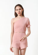  paired with matching pink shorts.