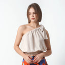 <div data-mce-fragment="1" style="text-align: center;">"Elevate Your Summer Style with our One-Shoulder Crop Top"</div> <div data-mce-fragment="1" style="text-align: center;">Step into the spotlight of summer fashion with our Cotton Linen one-shoulder crop top