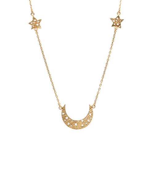 Moon Swing Necklace With 2 Stars On The Chain