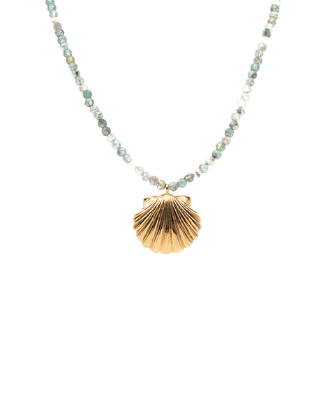 Aquamarine Choker With Clam Shell Pendant