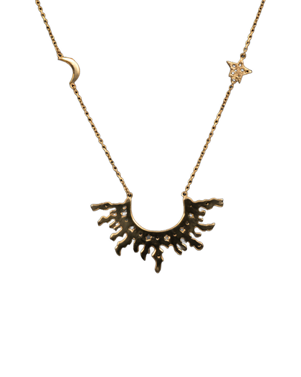 Half Sun Amulet Necklace With Star And Moon On The Chain
