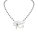 Pendant Eye of Horus On Silver Chain With Stones Blue Jade