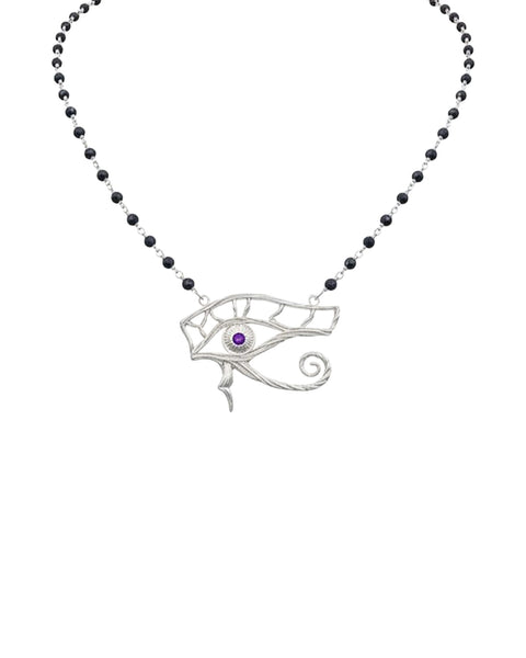 Pendant Eye of Horus On Silver Chain With Stones Blue Jade
