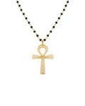 Pendant With The Ankh Symbol On Silver Chain With Black Spinel Stones