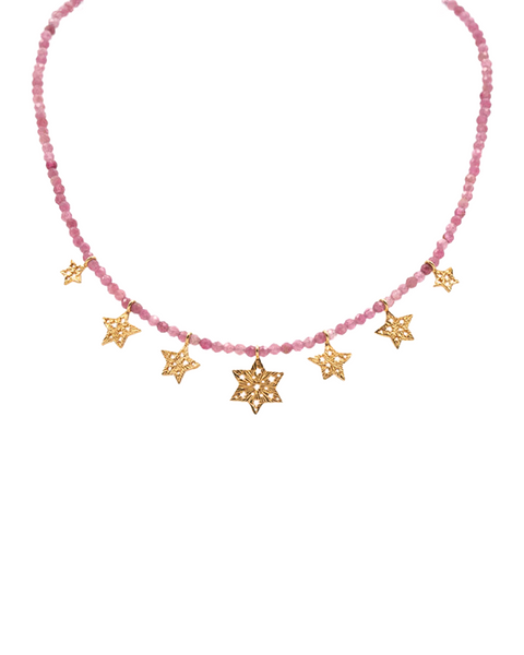 Chain Necklace 7 Stars On Strawberry Quartz