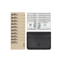 Black leather wallet by draft-8 showing full card and cash capacity

