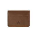 Back view of brown leather wallet by draft-8 with embossed logo


