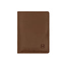 Front view of brown Draft-8 LOCAL leather wallet with subtle logo embossing.
