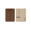 Front view of the Draft-8 SIDE card holder in brown full-grain leather. Slim minimalist wallet for cards