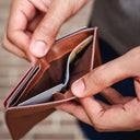 Front view of Draft-8 SWITCH wallet in black-colored vegetable-tanned leather