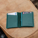 Camel leather wallet by Draft-8 – minimalist front view of bifold card holder

