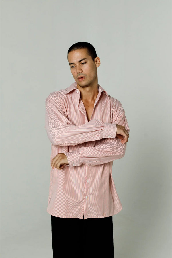 Striped Collared Button-Up Shirt Red / White