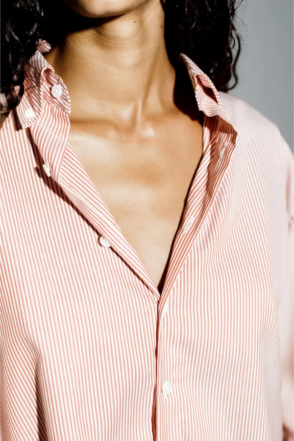 Striped Collared Button-Up Shirt Red / White
