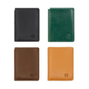Black leather wallet by Draft-8 open with cards and cash – minimalist bifold wallet display

